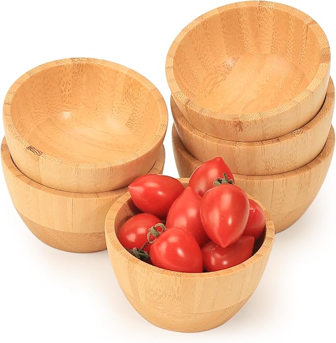 Bamboo Wooden Bowls Set of 6, 3 Inch Small Serving Bowls by ZTHapwaKitchen