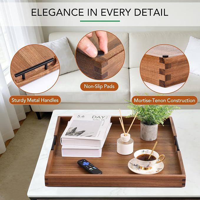 Joy&Grace Acacia Wood Ottoman Tray - Image 3