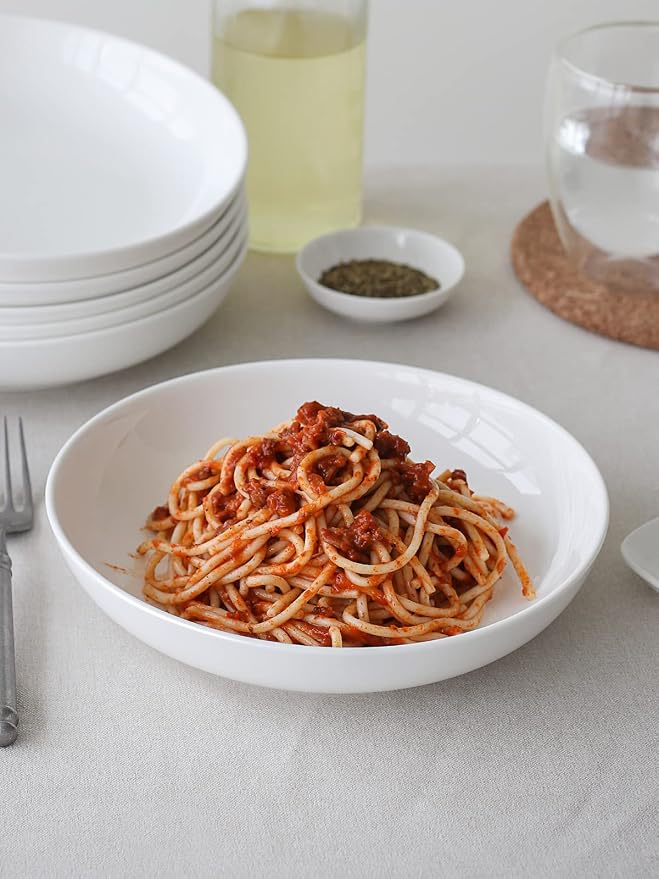 DOWAN 8.5" Pasta Bowls Set of 4, 30oz White Ceramic Shallow Dinner Bowls - Image 3