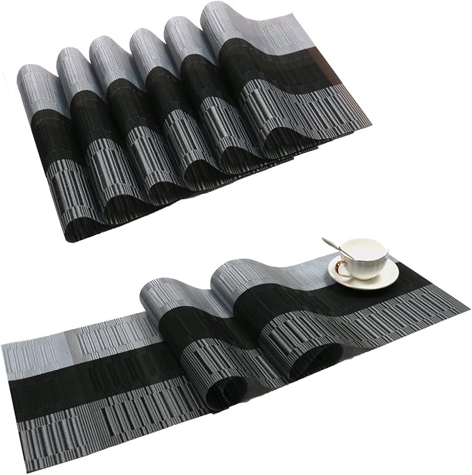 SHACOS Placemats with Table Runner Set of 7 Woven Vinyl Table Mats and Runner by SHACOS