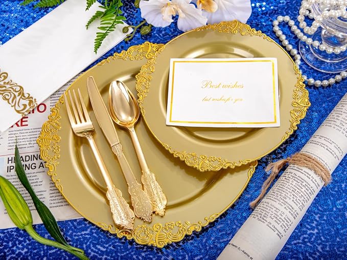 Morejoy 175PCS Solid Gold Plastic Plates - Image 7