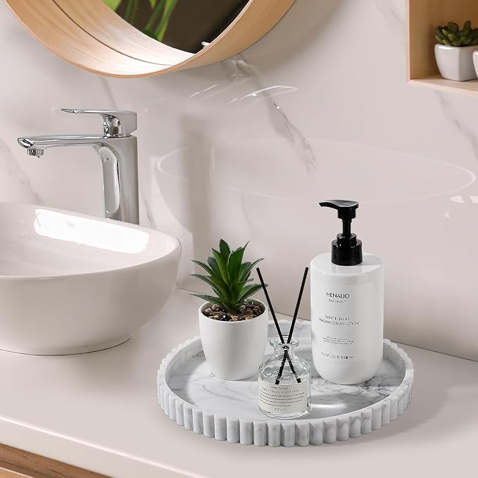 Round Bathroom Tray Perfume Organizer Coffee Table Decor, Heat-Resistant - Image 2