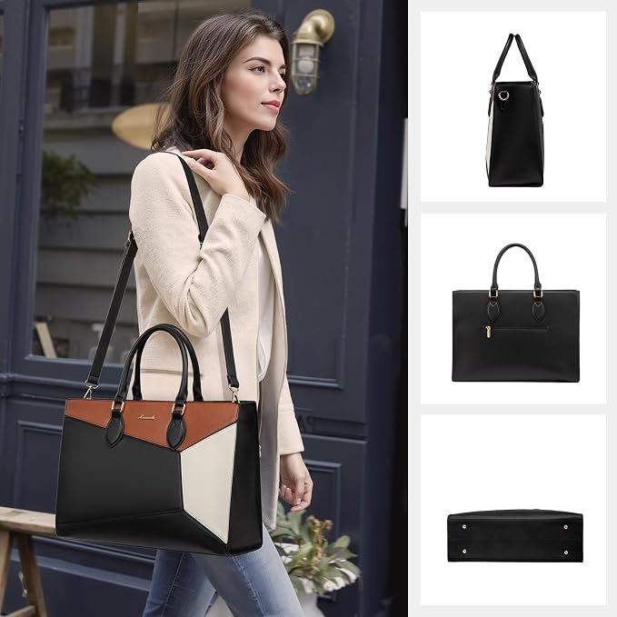 LOVEVOOK Laptop Bag for Women, 15.6 lnch Waterproof Lightweight Leather Tote Bag - Image 9
