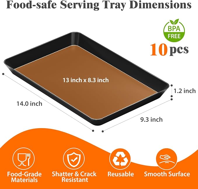 SpaceTrove 10-Pack Serving Tray Set, Reusable Plastic Serving Platter - Image 2