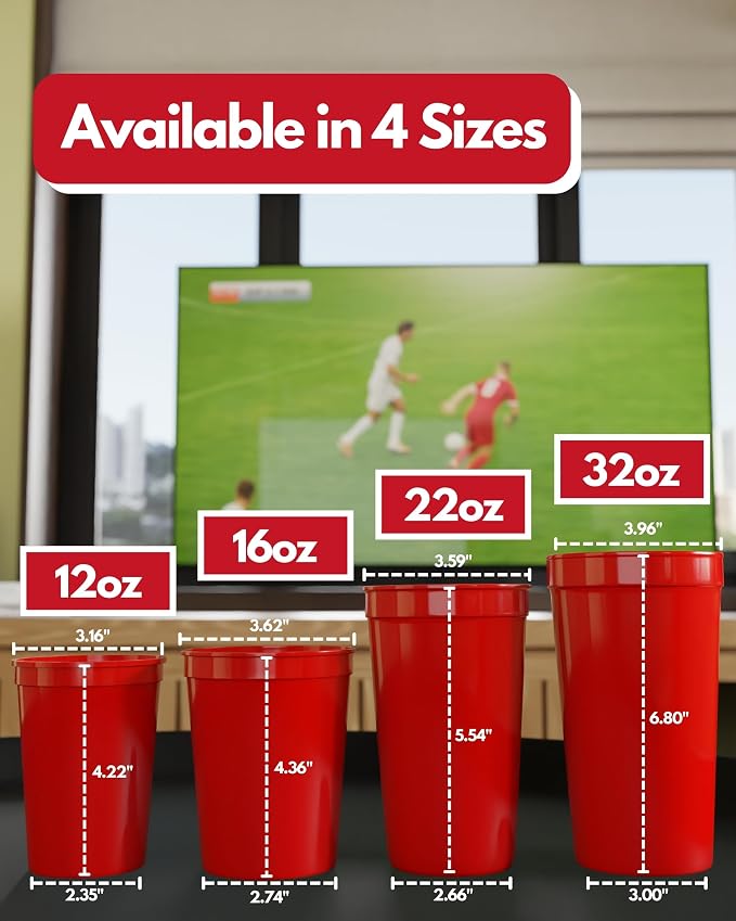 PartyPrints 100 Pack 16 oz Red Reusable Blank Plastic Cups, Stadium Cups Bulk – - Image 4