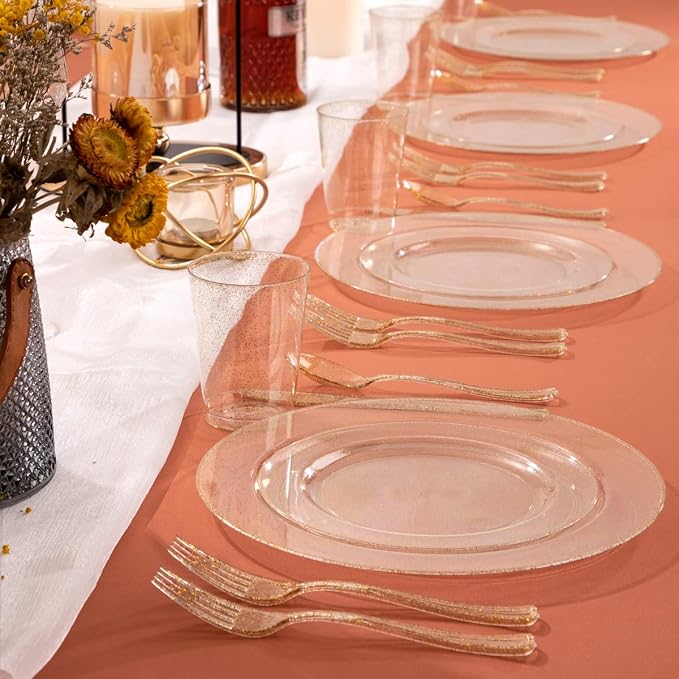 102 Pcs Gold Glitter Plastic Plates, BPA Free, 51 Dinner & 51 Dessert Plates - Image 6