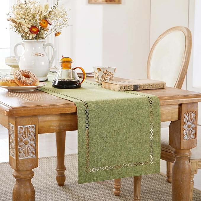Rustic Burlap Table Runner, Sage Green Table Runners 48 inches Long | Double - Image 3