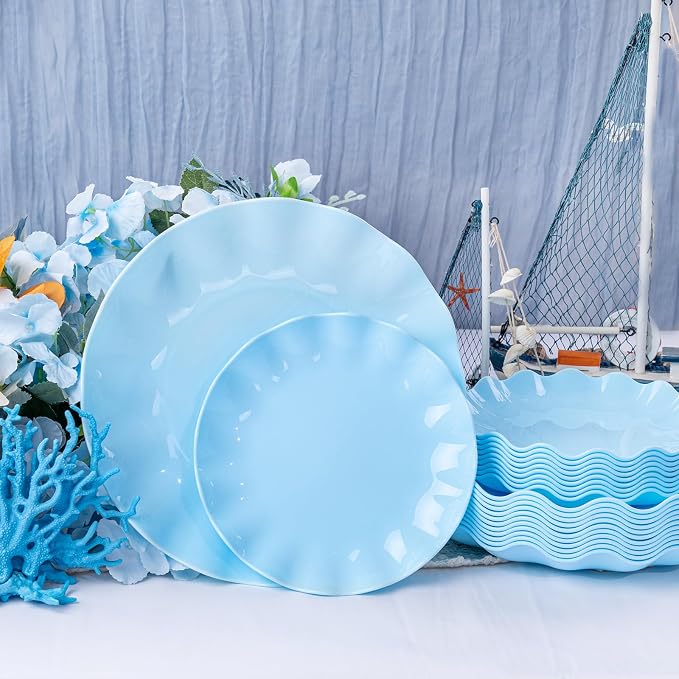 LIYH 24 Pcs Blue Plastic Plates Reusable - Image 3