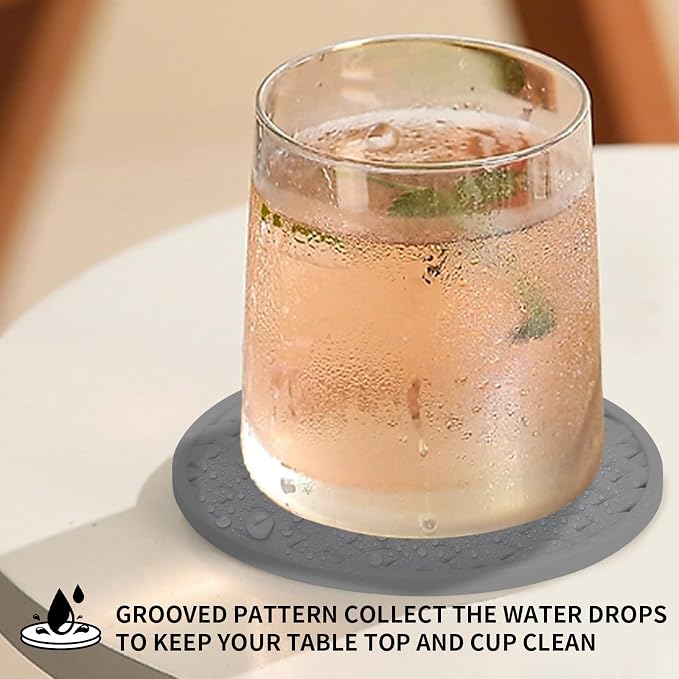 Gray Silicone Coasters with Holder, 4 Inch Non-Slip Drink Coasters Set of 6 | - Image 3