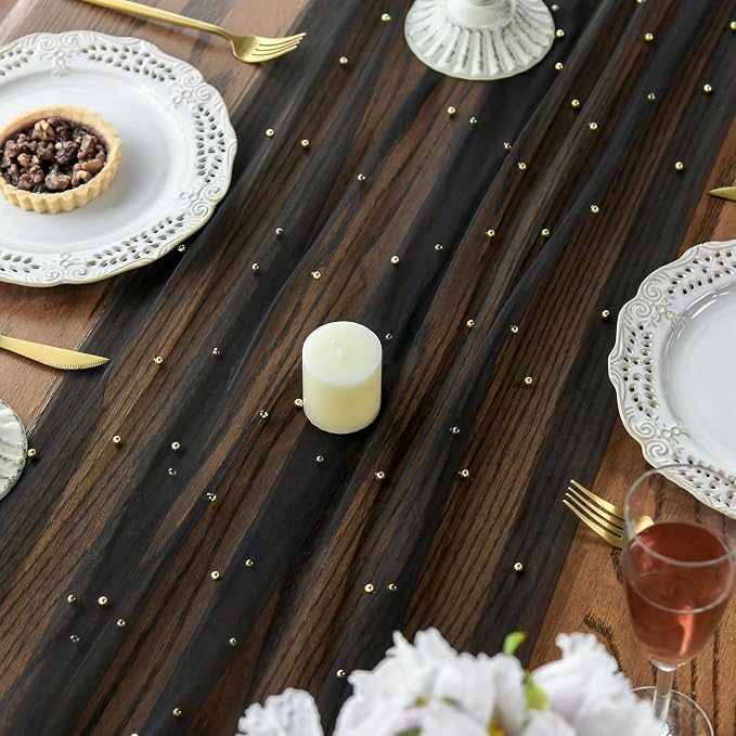 Artoid Mode 10PCS Pearl Black Gauze Table Runner 120 Inch 10FT, Seasonal Sheer - Image 4