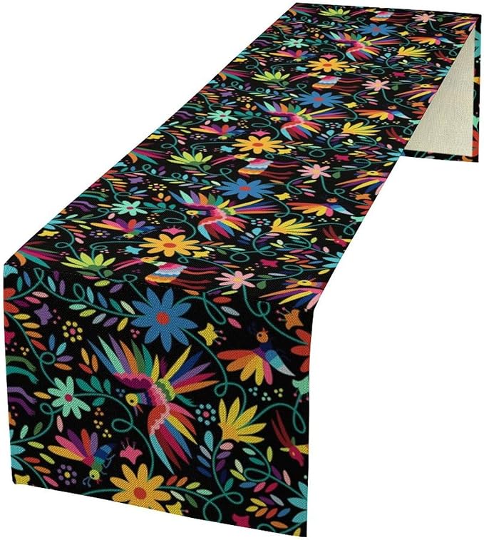 YCness Mexican Fiesta Table Runner Abstract Pattern Cinco De Mayo Dia De Los - Image 2