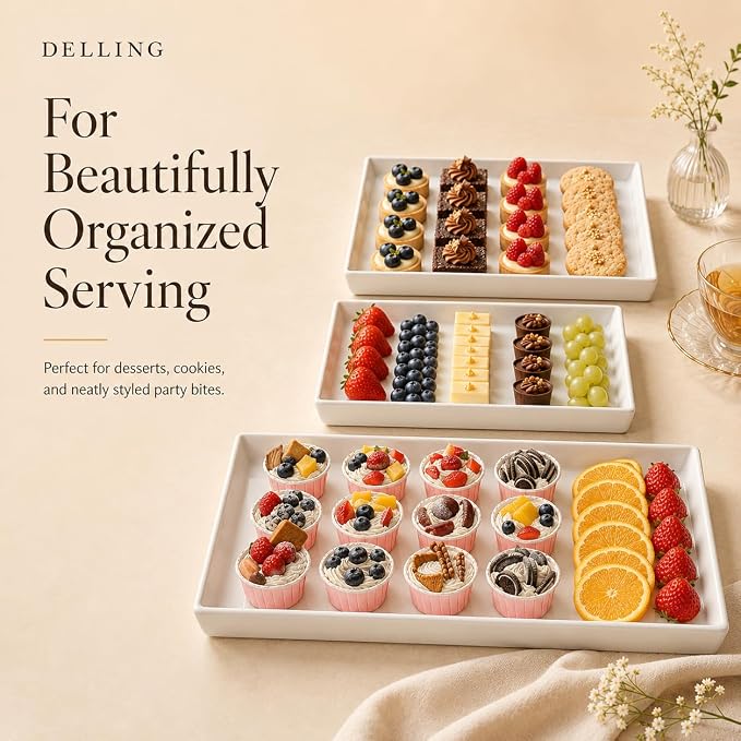 Delling Large Serving Platter, 16/14/12 Inch Rectangular Serving Trays - Image 4