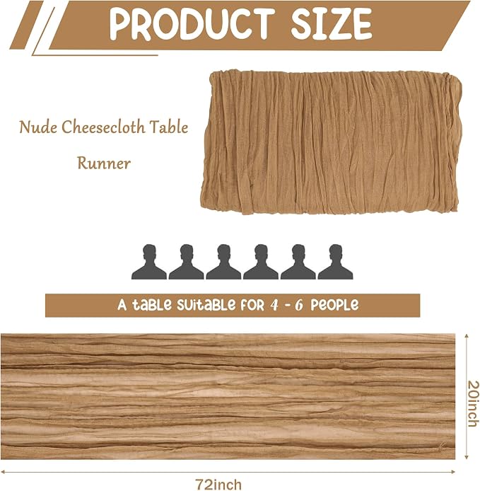 10 Pack Nude Cheesecloth Table Runner 6FT Boho Gauze Fabric Table Runner - Image 2