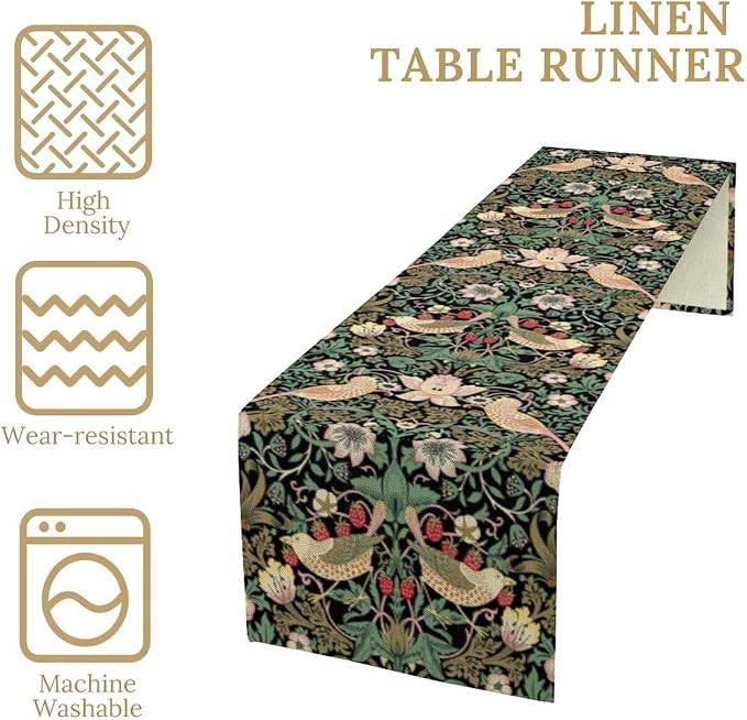William Morris Floral Table Runner, Vintage Strawberry Thief Flowers Table - Image 4