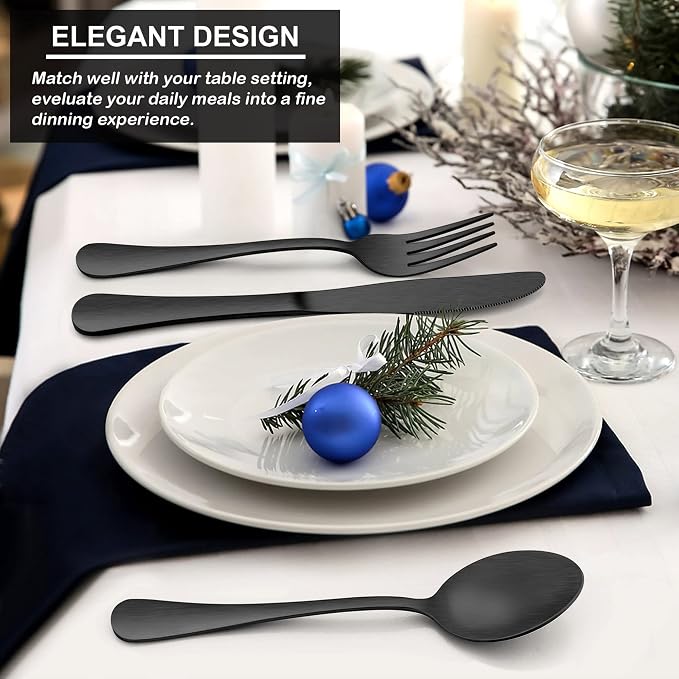 LIANYU 20 Piece Matte Black Silverware Set, Stainless Steel Black Flatware - Image 4