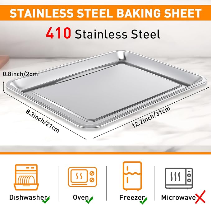 Funnymoom 12 Pack Stainless Baking Sheet Cookie Pans 12.2 x 8.3 x 0.8 Inch - Image 2