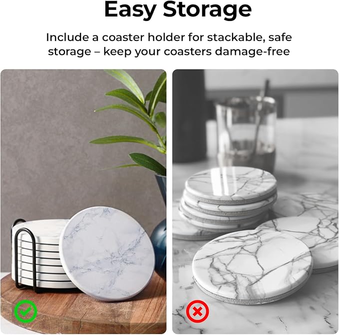 LIFVER Coasters Set of 8 for Drinks, Modern Marble Stone Coaster for Home Patio - Image 5
