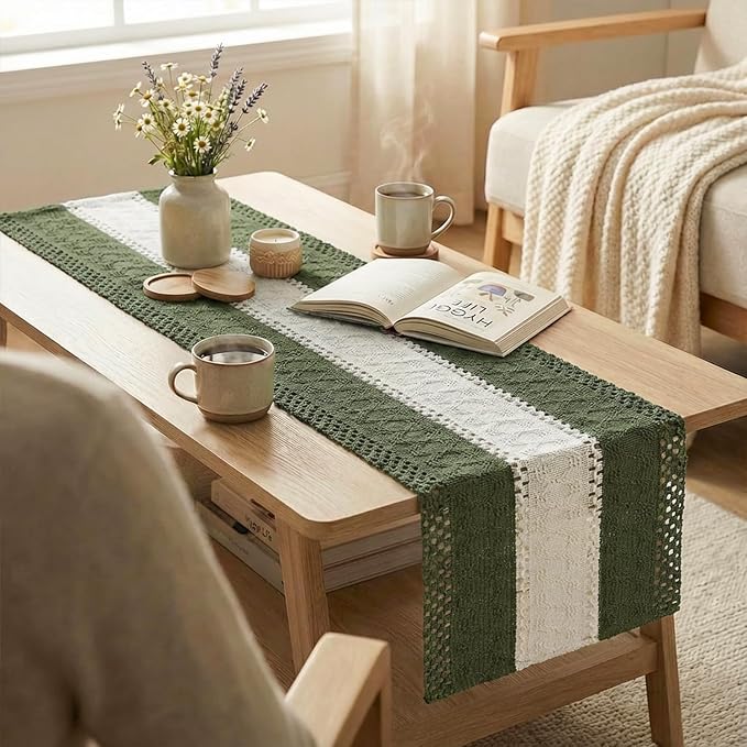 Artoid Mode Army Green Farmhouse Woven Table Runner 12x60 Inch | Seasonal - Image 5