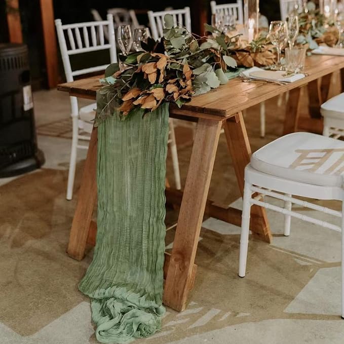 6Pack Sage Green Cheese Cloth Table Runner 20x120inch Gauze Table Runners | - Image 2