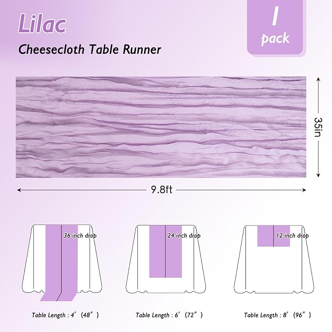 12 Pack Lilac Purple Cheesecloth Table Runner 120 Inch Boho Wedding Decor | - Image 2