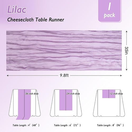 1 Pack Lilac Purple Cheesecloth Table Runner 120 Inch Boho Wedding Decor | - Image 2
