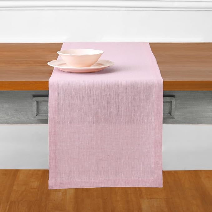 Solino Home 100% Pure Linen Dining Table Runner Pink, Athena 14 x 120 in | - Image 2