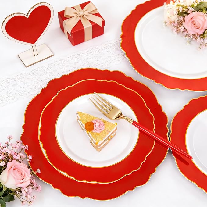 60pcs Red Plastic Plates Disposable - Image 5