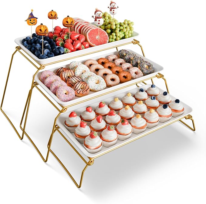 Bumusty Large 3-Tier Melamine Serving Tray Set, 17 x 8.7 in, Birthdays and by BUMUSTY