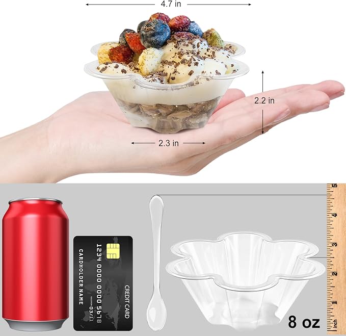 TOFLEN 8 oz Dessert Cups with Spoons, 100 Pack | Clear Plastic, Disposable - Image 2