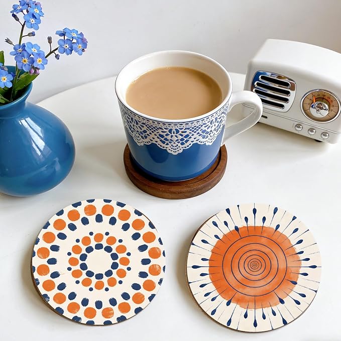 10pcs Coasters for Drinks Abstract Art Absorbent Coasters Set Round Tabletop - Image 4