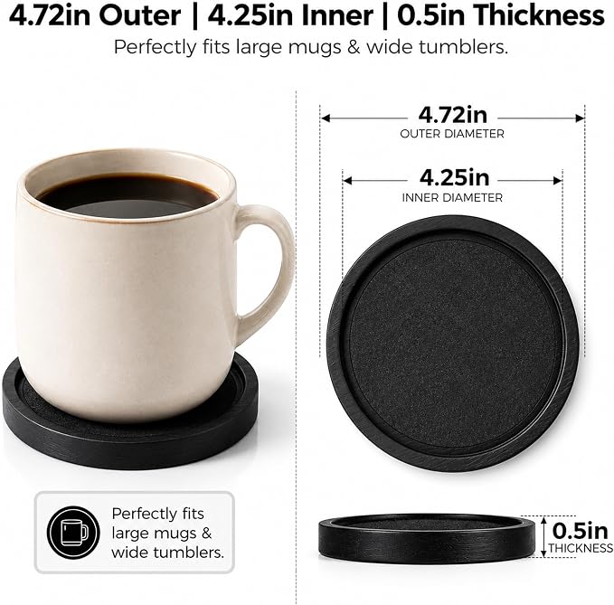 MinBoo Bamboo Coasters for Coffee Table Set of 6 Coasters for Drinks Absorbent - Image 2