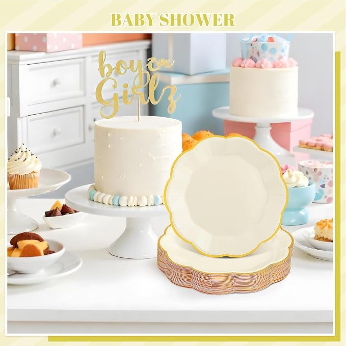 NatNarr 30 Pcs White and Gold Paper Plates, 9 Inch Cream Paper Plates | Ivory - Image 7