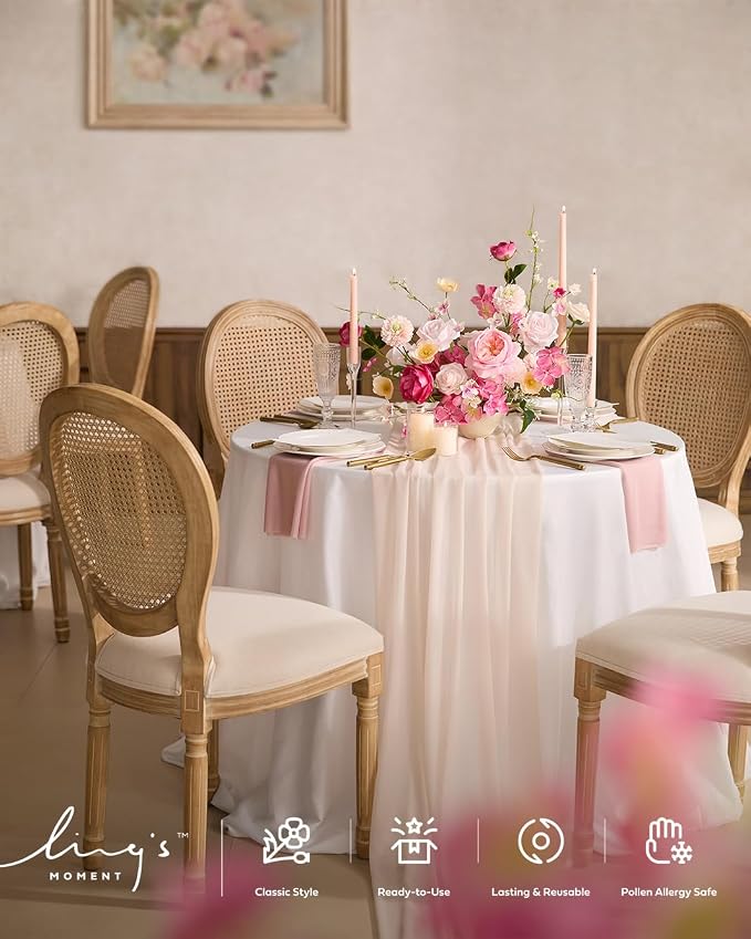 Ling's Moment 10Ft Nude Champagne Tulle Table Runner | Sheer Chiffon Like - Image 3