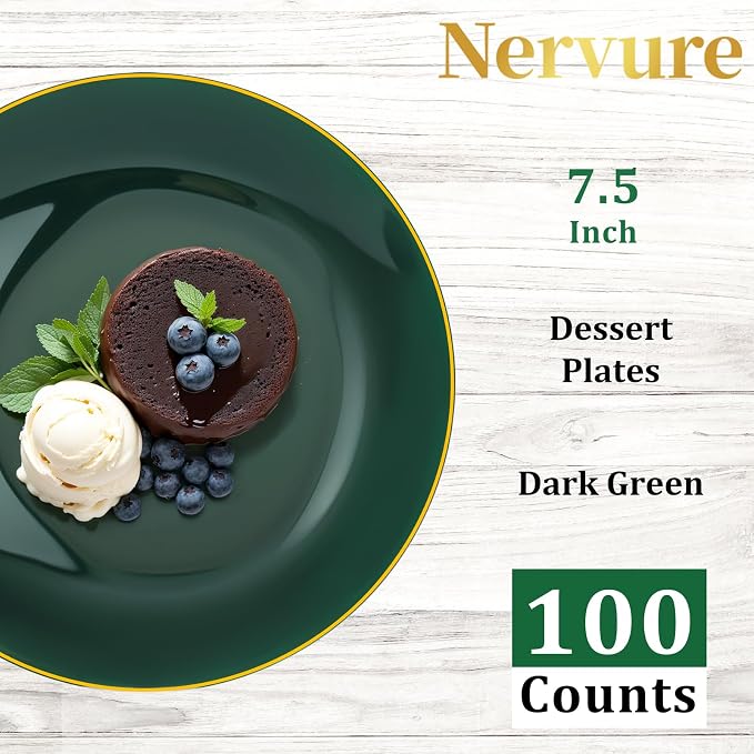 Nervure 100Pcs Green and Gold Plastic Plates - Image 9