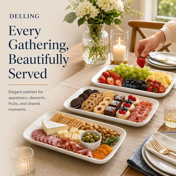 DELLING 16 Inch Large Serving Platter Set of 3, Oven Safe to 590°F, Dinnerware - Image 2