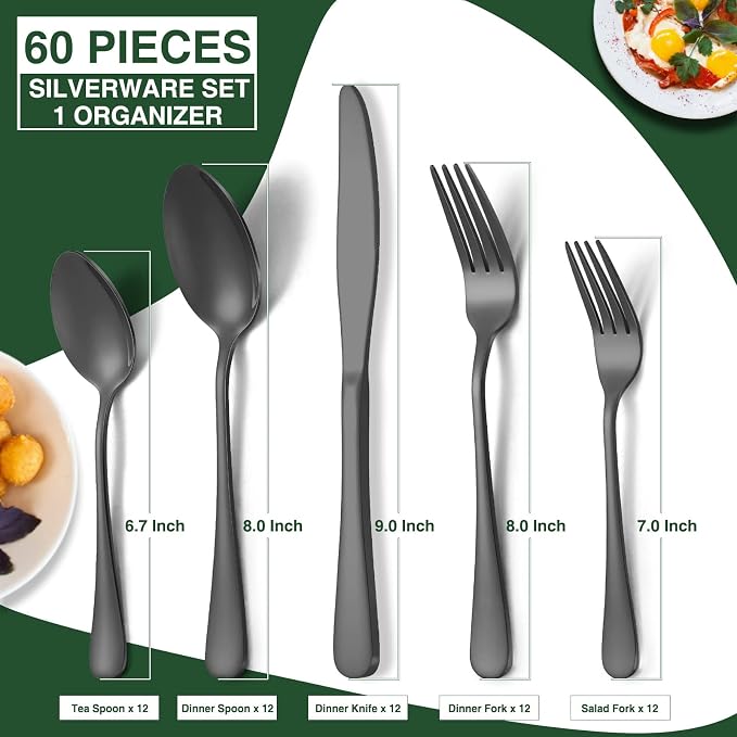 60-Piece Black Silverware Set - Image 2