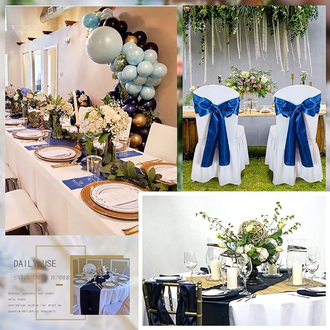 5 Pcs Navy Satin Table Runners 12x108 inch Bright Satin Silk Fabric | Smooth - Image 6