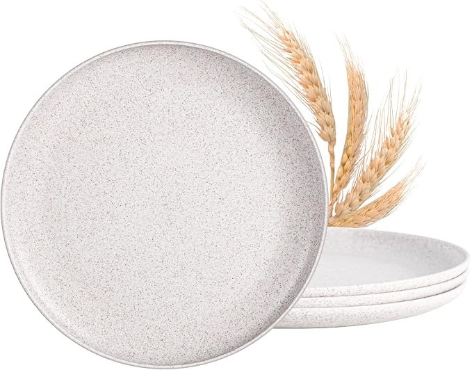 MISS BIG Wheat Straw Plates Set of 4, 10 Inch White Dinner Plates, BPA Free | by MISSBIG