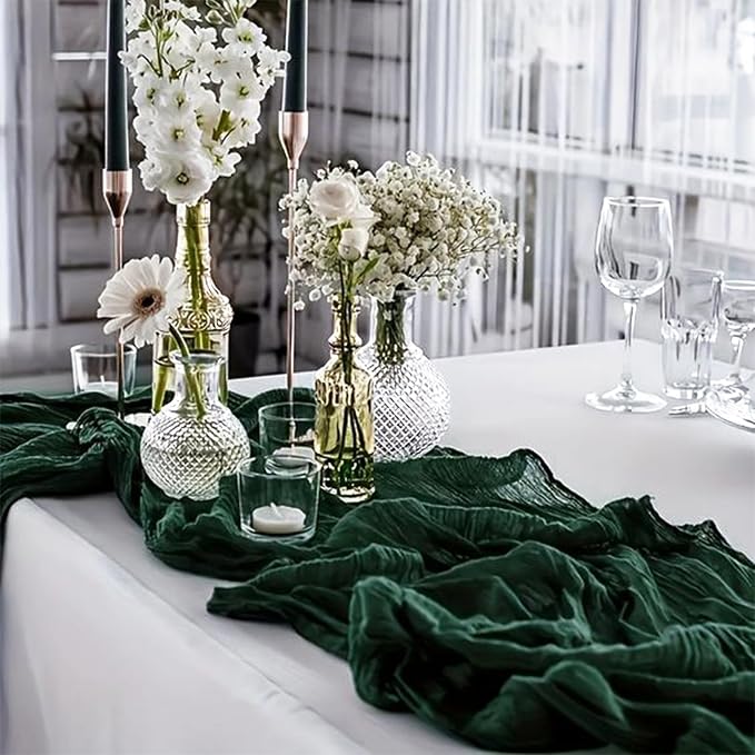 10 Pack Dark Green Cheesecloth Table Runner 6FT Boho Gauze Fabric Table Runner - Image 6