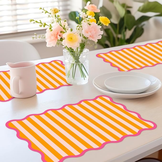 JarThenaAMCS 60 Pcs Stripe Scalloped Paper Placemats Table Mats 11 x 17 Inch - Image 6