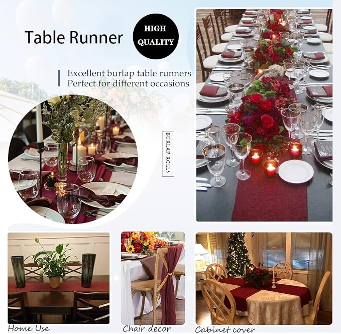 Burgundy Valentines Day Table Runner Burlap Table Cloth 2 Packs 12x84 Inch | - Image 4