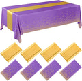 8 Pack Purple and Gold Disposable Plastic Tablecloths and Satin Table Runner Set by Breling