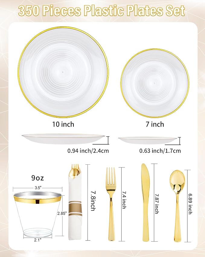 Morejoy 350PCS Pearl White and Gold Plastic Plates - Image 3