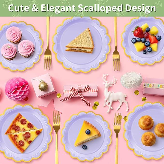 50 Pcs Lavender Paper Plates Disposable, Dessert Cake Plates, - Image 6