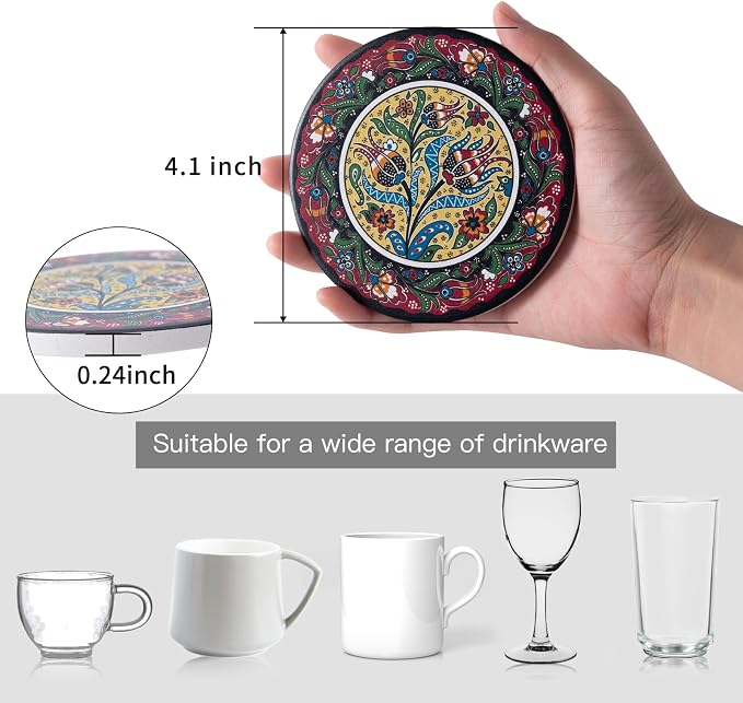 Ceramic Coasters Absorbent Non Slip 6pcs 4 Inch Coaster Turkish | Drink Coasters - Image 2