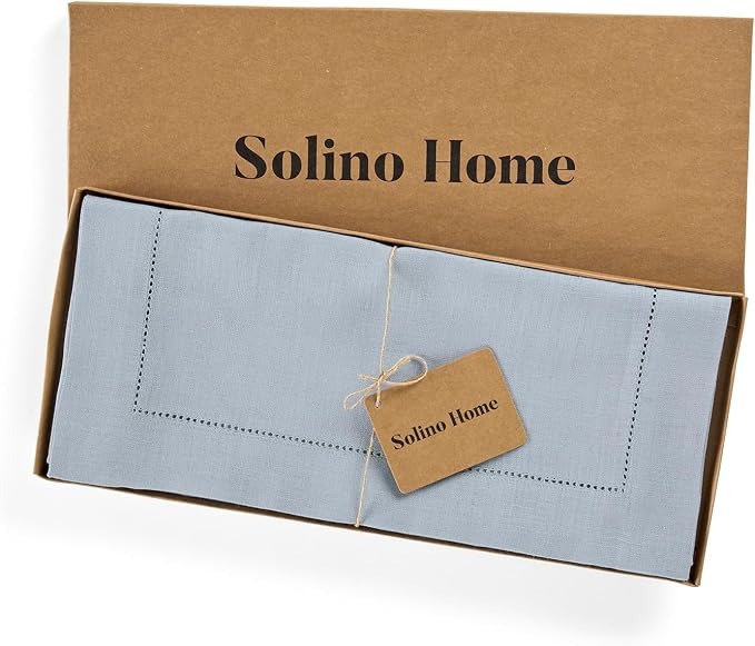 Solino Home 100% Pure Linen Table Runner Dusty Blue Hemstitch, 14 x 144 in | - Image 5