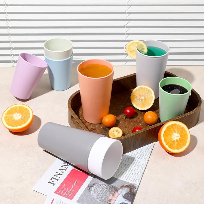 HEYCOME Set of 12 Wheat Straw Cups, Reusable Plastic Cups Sets, Water Glasses - Image 6