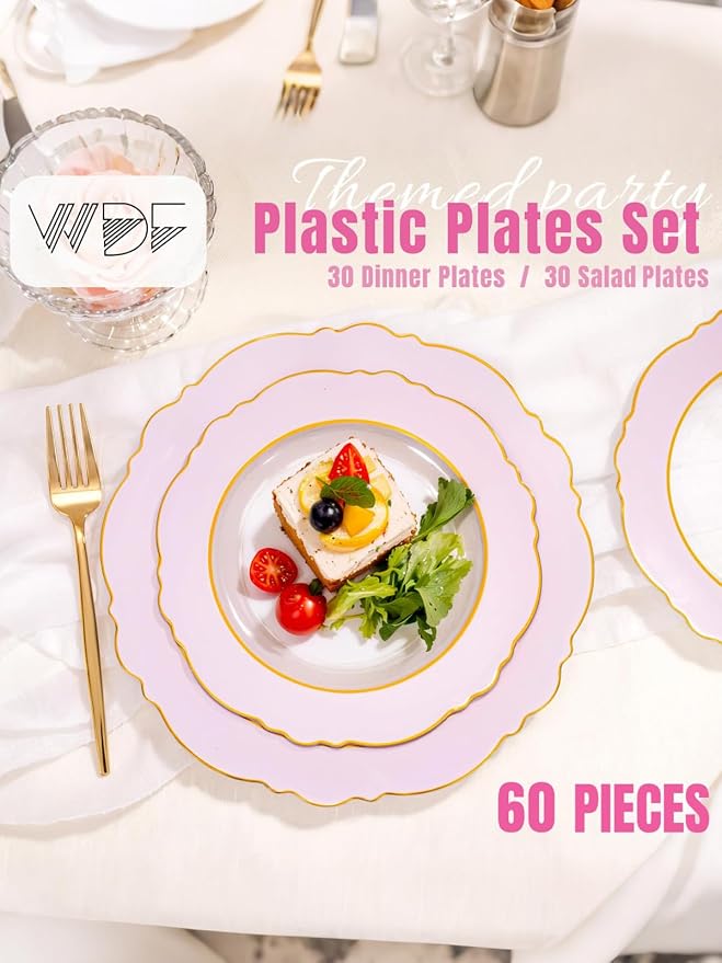 60Pcs Pink Plates Disposable - Image 5