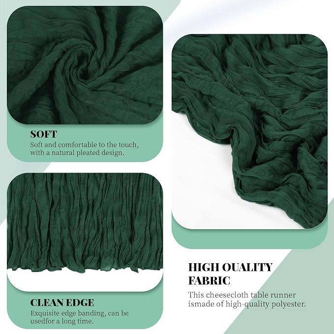 3 Pack Emerald Green Cheesecloth Table Runner, 17 x 108 Inch, Gauze Cheese - Image 4