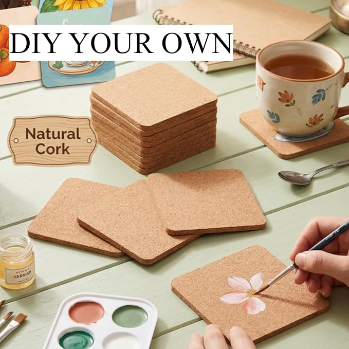 Tebery 30 Pack 4 Inch Square Cork Coasters, 0.2'' Thick Absorbent Drink Pads - Image 5